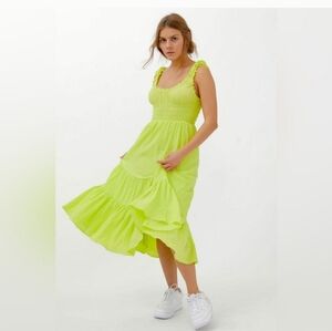 Urban Outfitters Lime Green Odessa Smocked Midi Dress SZ Medium